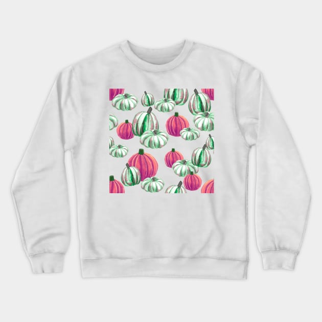 Watercolor Halloween Pumpkins - Pink & Green Crewneck Sweatshirt by monitdesign